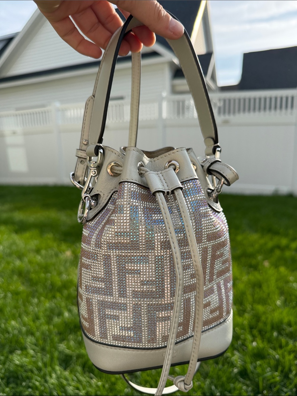 NWOT Fendi Crystal Vitello Laminato FF Mini Mon Tresor Bucket Bag [rare]